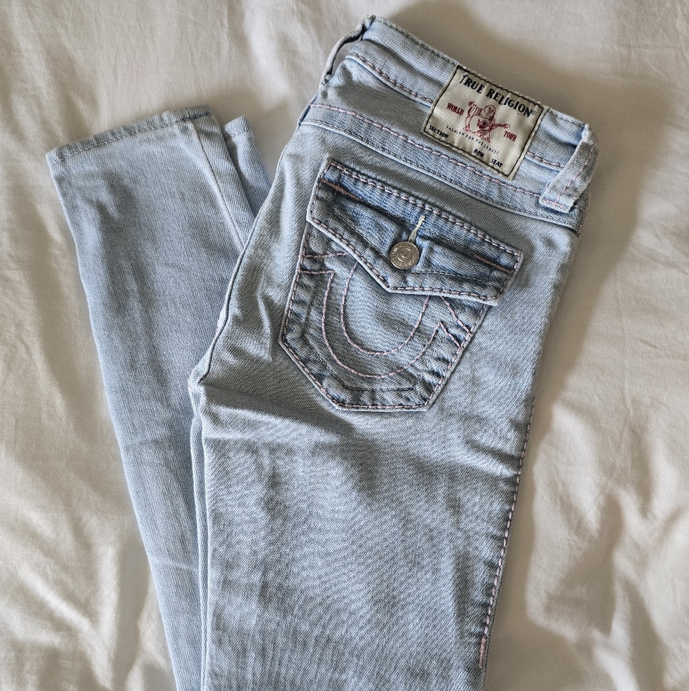 True Religion Halle mid rise super skinny light wash jeans